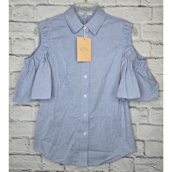 Pearl by Lela Rose Oxford Chambray Open Shoulder button up small 0. - Picture 3 of 11